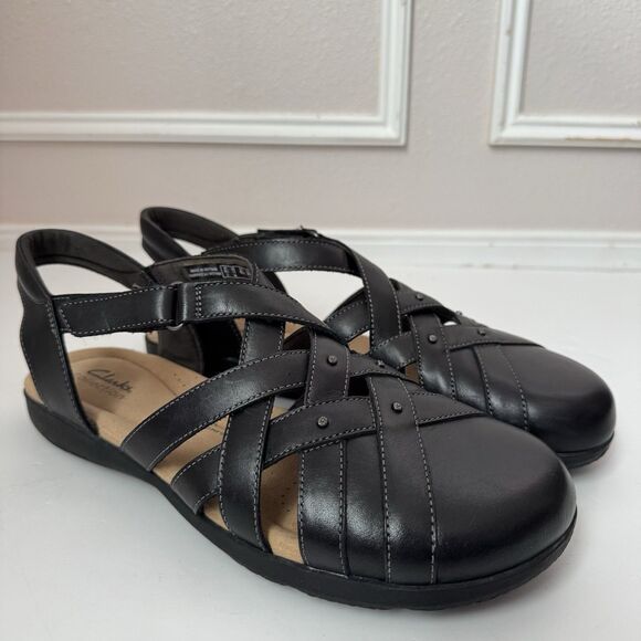 Clark’s Collection Elizabelle Sea Women Black Leather Fisherman Sandals Size 11M - Picture 1 of 9